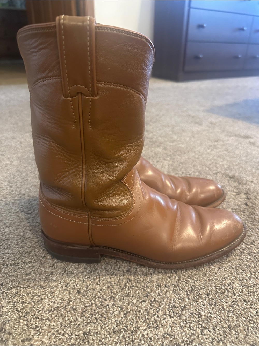 Justin Boots Men's Tan Leather Western Pull-On Boots